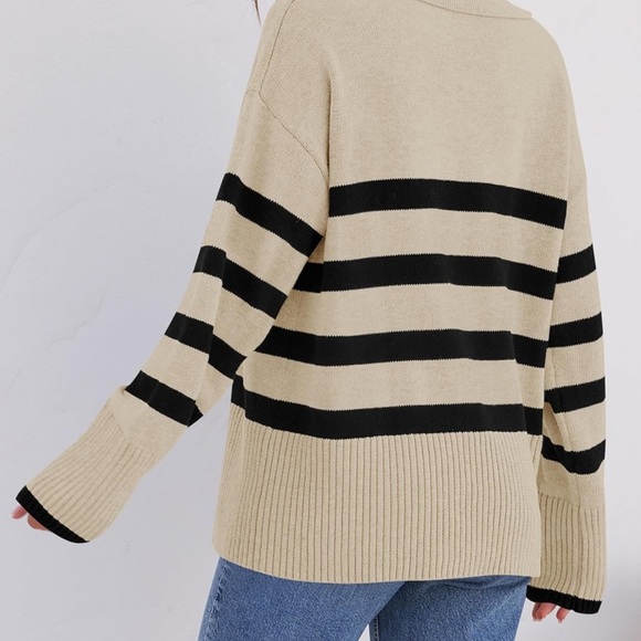 ZESICA Women’s Striped Chunky Knit Oversized Pullover Sweater - Picture 7 of 8